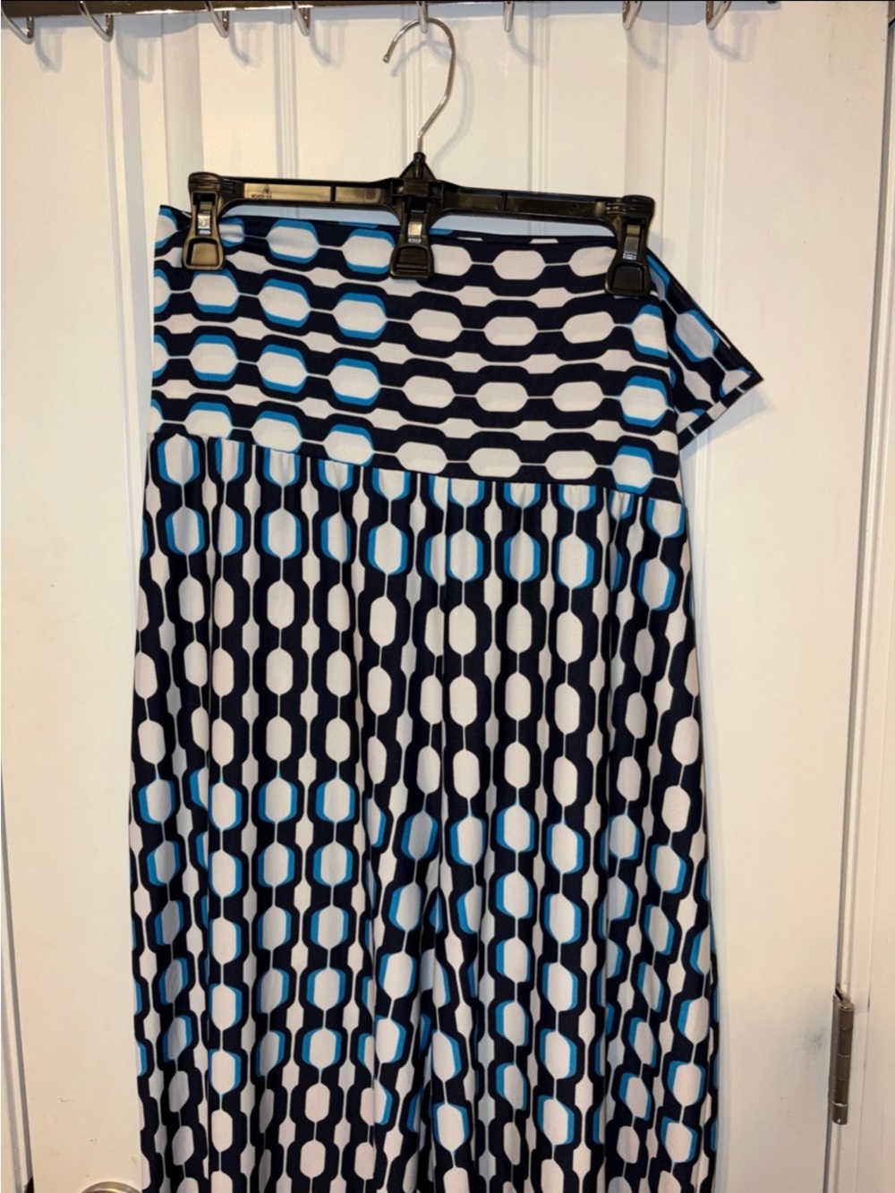 new directions Navy, White and Light Blue Geometric Maxi Skirt